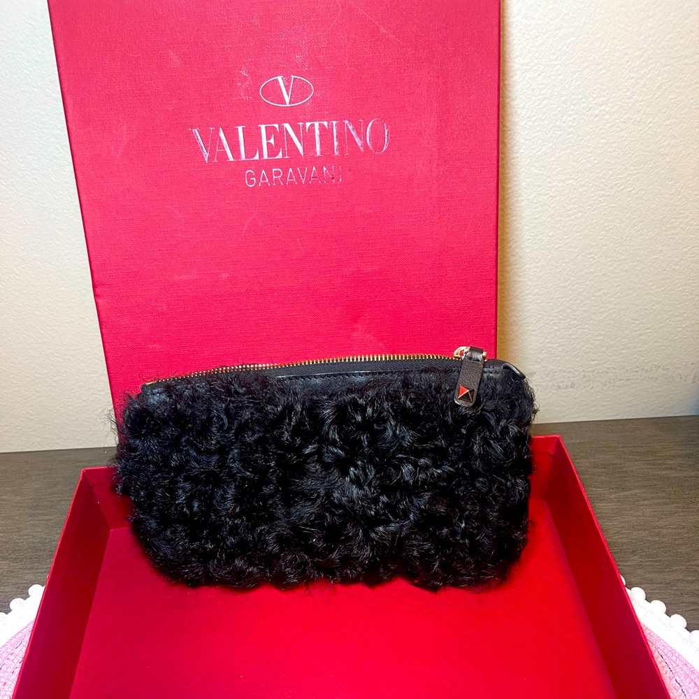 Valentino lamb fur clutch